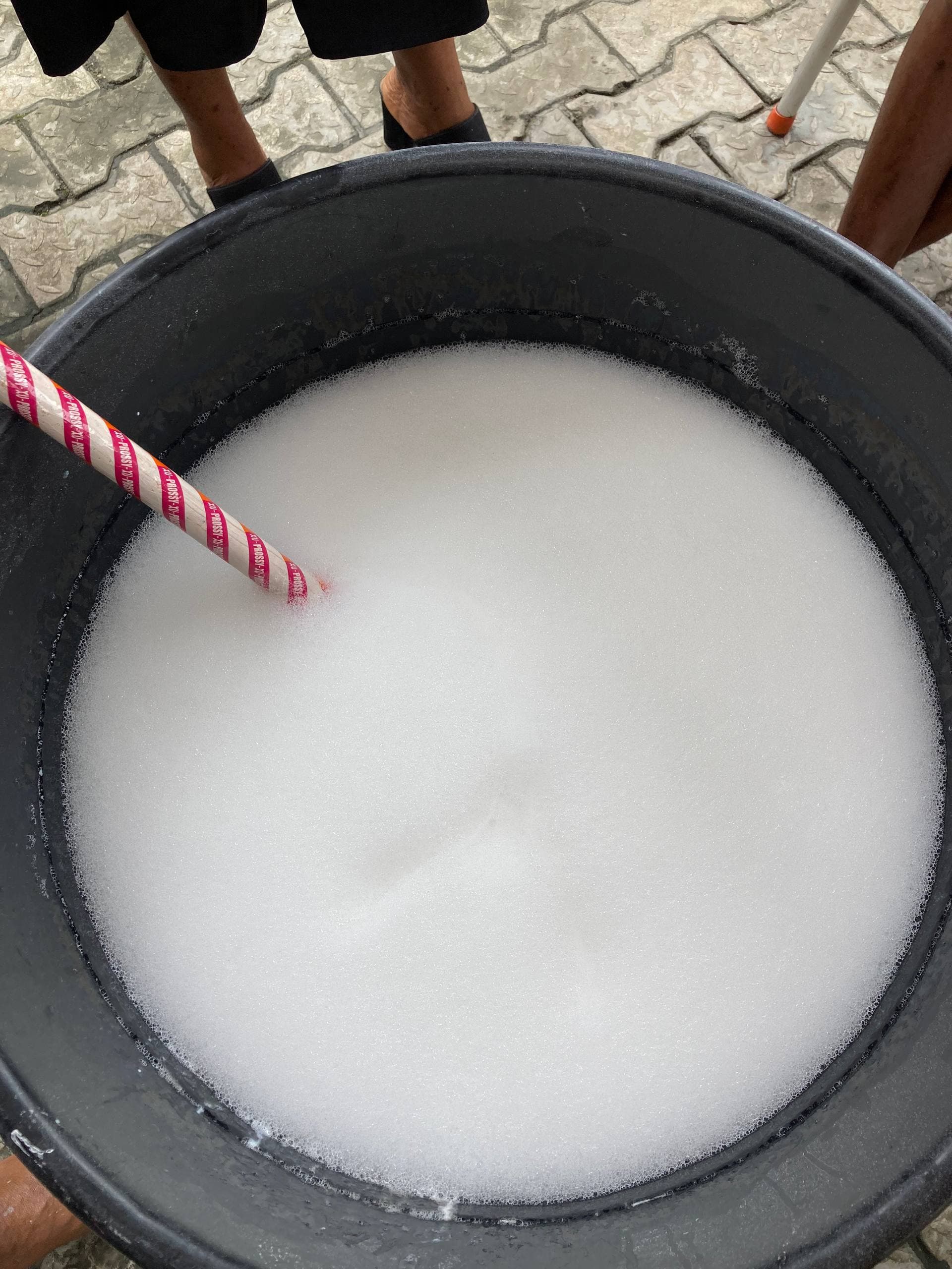 Liquid soap being prepared during practical training
